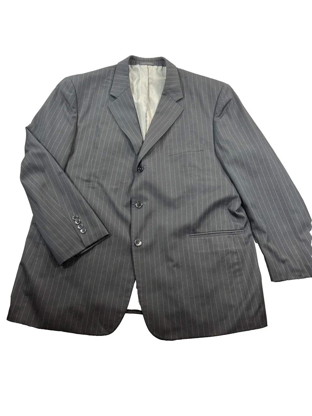 Andrew Fezza Size 48R Black 100% Worsted Wool Pinstripe Blazer Suit Coat